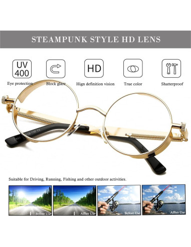 Gafas de sol redondas steampunk HJSUN10 con lentes HD