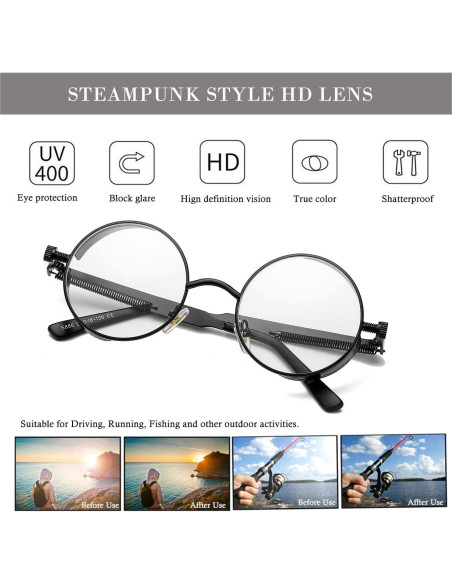 Gafas de sol redondas steampunk HJSUN10 con lentes HD Gafas de sol redondas steampunk HJSUN10 con lentes HD
