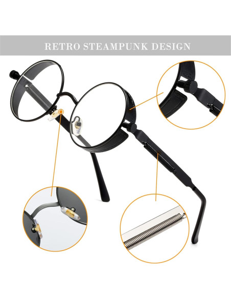 Gafas de sol redondas steampunk HJSUN10 con lentes HD Gafas de sol redondas steampunk HJSUN10 con lentes HD
