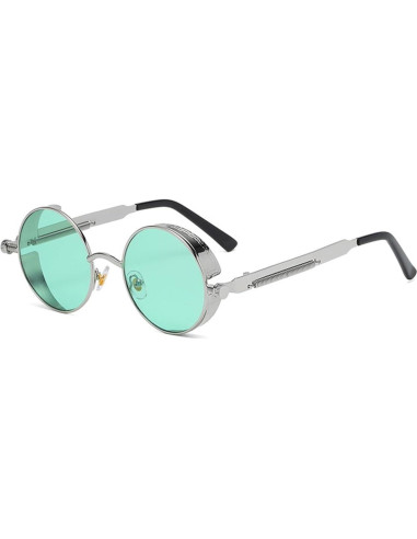 Gafas de sol redondas steampunk HJSUN10 metal verde