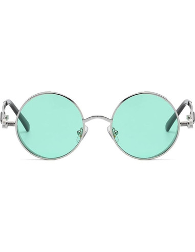 Gafas de sol redondas steampunk HJSUN10 metal verde