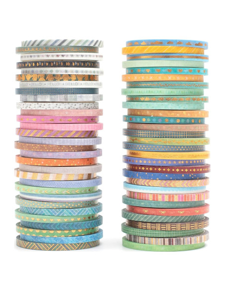 Cinta Washi Delgada YUBBAEX 60 Rollos 3mm con Foil Dorado Cinta Washi Delgada YUBBAEX 60 Rollos 3mm con Foil Dorado