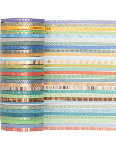 Cinta Washi Delgada YUBBAEX 60 Rollos 3mm con Foil Dorado