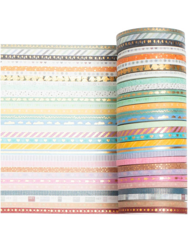 Cinta Washi Delgada YUBBAEX 60 Rollos 3mm con Foil Dorado