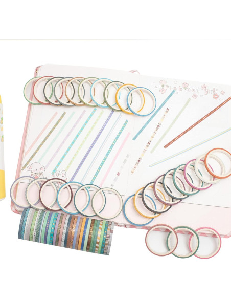Cinta Washi Delgada YUBBAEX 60 Rollos 3mm con Foil Dorado Cinta Washi Delgada YUBBAEX 60 Rollos 3mm con Foil Dorado