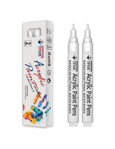 Marcadores de Pintura Acrílica TFIVE - Paquete de 2 Blancos 2-3mm