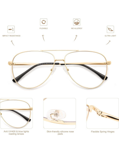 Gafas de lectura aviador AMOMOMA con bloqueo luz azul x3