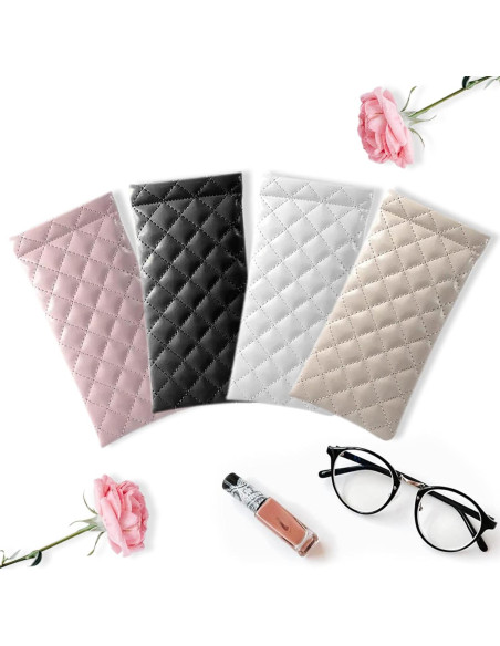 Estuche para Gafas 4 Pcs Cuero Suave con Paño de Limpieza Estuche para Gafas 4 Pcs Cuero Suave con Paño de Limpieza