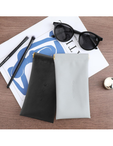 Estuche para Gafas Suave 2 Pack - Cuero PU Negro y Gris
