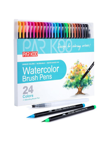 Marcadores de Pincel Acuarelables ParKoo 24 Colores + 1 Pincel