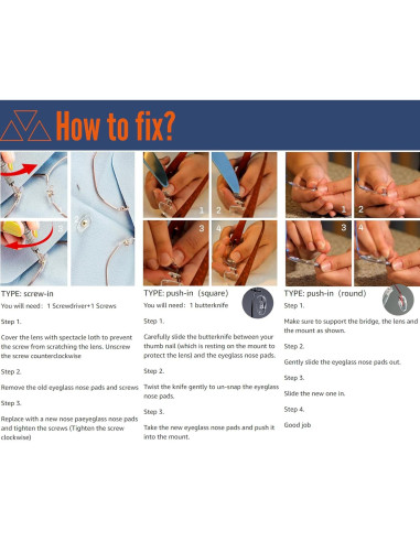 Kit de Reparación de Gafas Mingbuy con Almohadillas y Tornillos