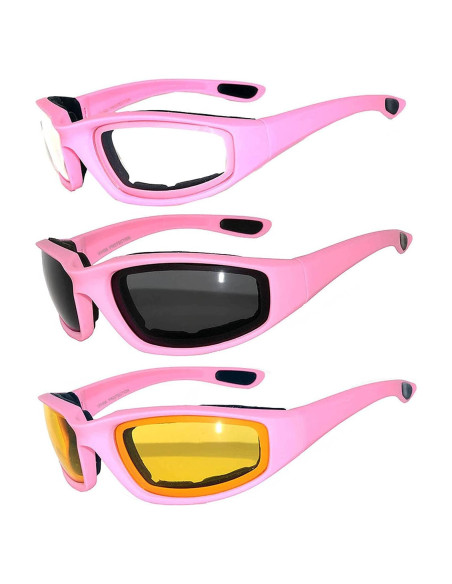 Paquete de 3 Gafas de Motocicleta Acolchadas UV400 Paquete de 3 Gafas de Motocicleta Acolchadas UV400