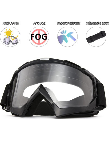 Gafas de motocross YOHOG con lente antivaho y marco negro