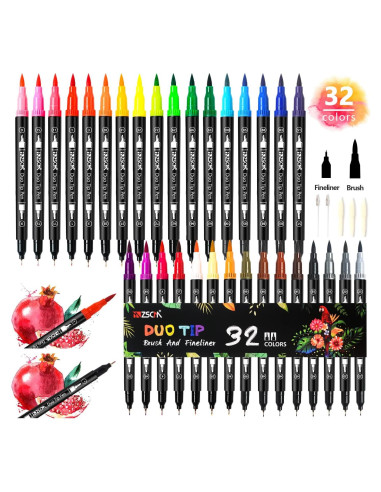 Set de 32 Marcadores de Pincel Doble Punta ZSCM - Multicolor