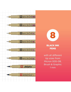Plumas Pigma Micron Sakura - Tinta Negra Archival - 8 Piezas 2