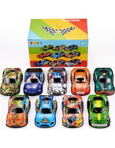 Coches de Juguete BEESTECH Paquete de 9 Retroceso 10.67 cm