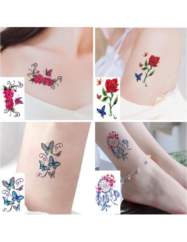 60 Hojas Tatuajes Temporales Flores y Mariposas BWXXXR