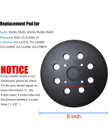 Pad de Lijadora Tockrop 5" Universal para Ryobi y Ridgid