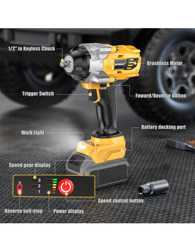 Llave de impacto inalámbrica NATBEESY 20V 1/2" 1360N.m