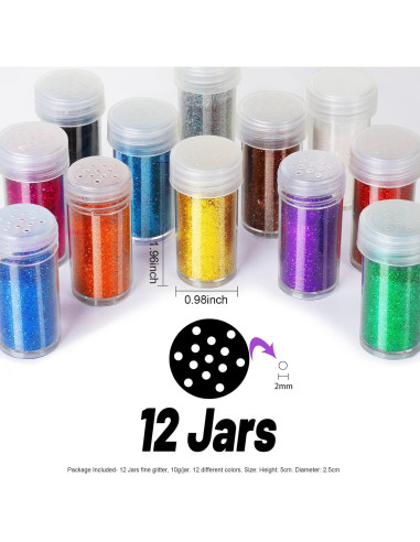 Set de 12 Tarros de Brillo Fino Fandamei 10g - 12 Colores