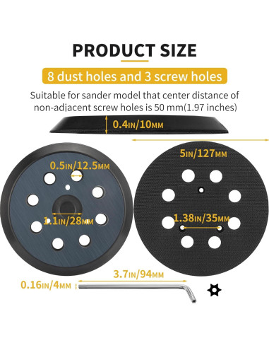Pad de Lijadora Orbital 5" Johnnyue 8 Agujeros Compatible