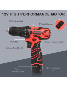 Taladro Inalámbrico COMOWARE 12V con Accesorios 23 Piezas 2