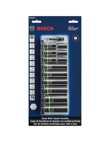 Juego de 10 Enchufes Profundos Bosch ITDSO12V10 1/2" Juego de 10 Enchufes Profundos Bosch ITDSO12V10 1/2"