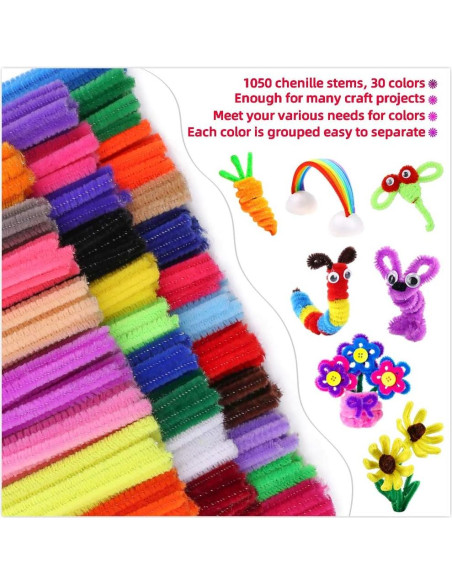 Limpiapipas Chenille Yalumo 1050 Piezas 30 Colores 6mm x 30.48cm Limpiapipas Chenille Yalumo 1050 Piezas 30 Colores 6mm x 30.48cm