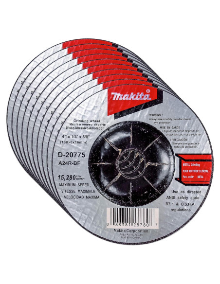 Ruedas de Esmeril Makita 10 Pzas 4" para Metal D-20775 Ruedas de Esmeril Makita 10 Pzas 4" para Metal D-20775
