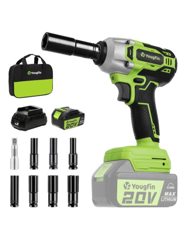 Llave de impacto inalámbrica Yougfin 20V 400N.M con accesorios