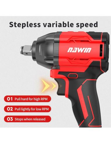 Llave de impacto inalámbrica NAWIN 350Nm 20V con 2 baterías