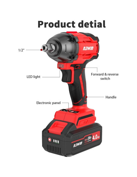 Llave de impacto inalámbrica NAWIN 350Nm 20V con 2 baterías Llave de impacto inalámbrica NAWIN 350Nm 20V con 2 baterías