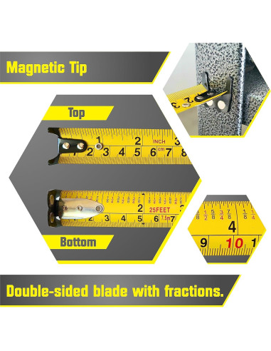 Cinta Métrica Bullseye 7.62m Doble Cara con Gancho Magnético