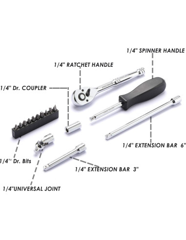Juego de 62 Piezas MIXPOWER 1/4" con Estuche y Accesorios