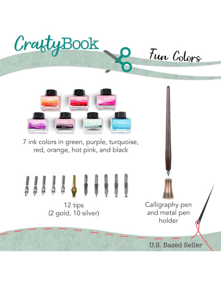 Juego de Plumas de Caligrafía CraftyBook - Set de 12 Plumas Juego de Plumas de Caligrafía CraftyBook - Set de 12 Plumas
