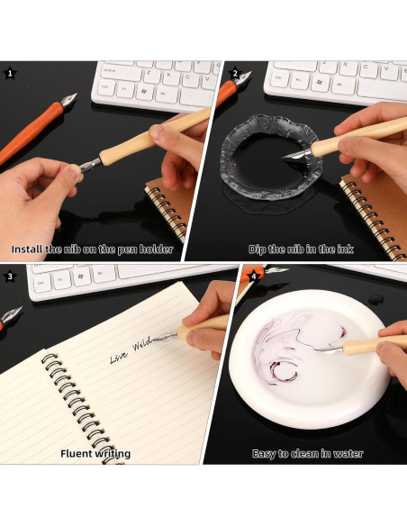 Conjunto de Plumas de Caligrafía Bewudy 10 Piezas con Puntas de Acero Inoxidable Conjunto de Plumas de Caligrafía Bewudy 10 Piezas con Puntas de Acero Inoxidable