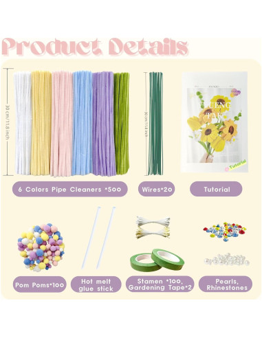 Kit de Manualidades de Flores YYUENGTAK 500 Pcs con Limpiapipas