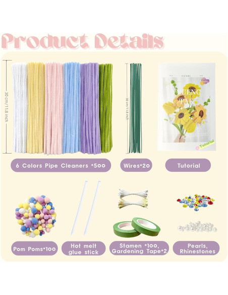 Kit de Manualidades de Flores YYUENGTAK 500 Pcs con Limpiapipas Kit de Manualidades de Flores YYUENGTAK 500 Pcs con Limpiapipas