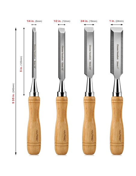 Juego de 4 Cinceles de Madera HAUTMEC 24.38 cm Biselado Juego de 4 Cinceles de Madera HAUTMEC 24.38 cm Biselado