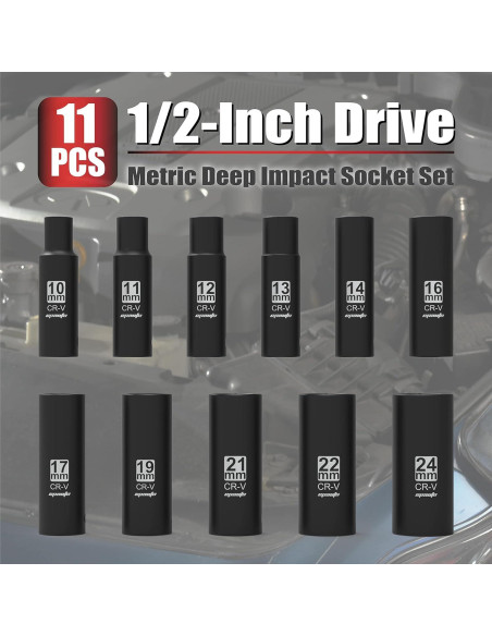 Conjunto de Enchufes de Impacto Profundo EPAuto 11 Piezas 10-24 mm Conjunto de Enchufes de Impacto Profundo EPAuto 11 Piezas 10-24 mm