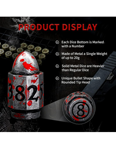 Juego de Dados DND HNCCESG Metal Bullet 7 Piezas