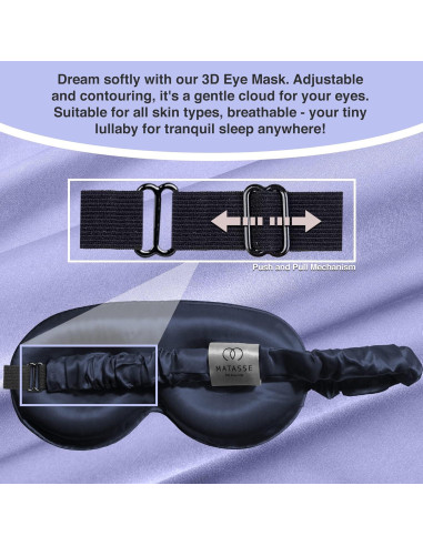 Máscara de Ojos de Seda MATASSE 3D Ajustable para Dormir - Negro