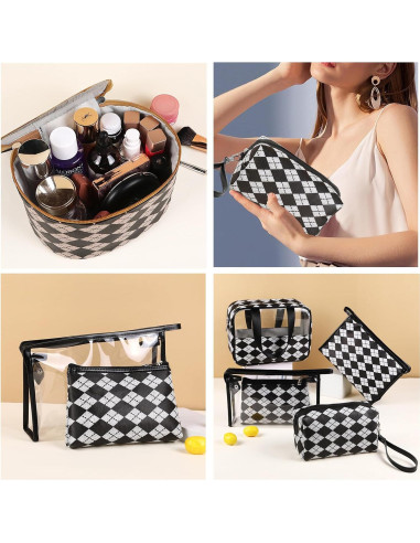 Juego de 4 Bolsas de Maquillaje Impermeables Jiffordwind Negro