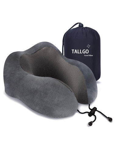 Almohada de viaje TALLGO espuma viscoelástica gris 28x25 cm