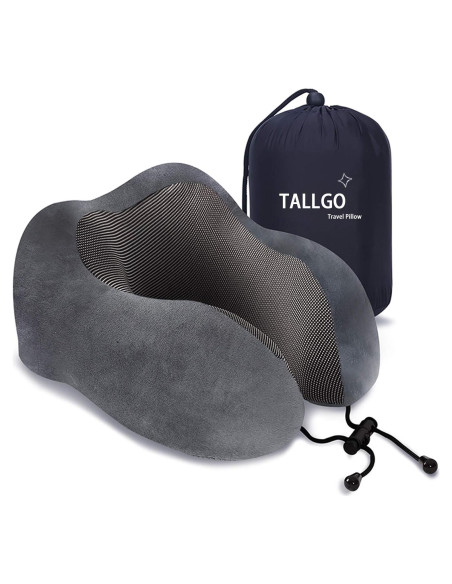 Almohada de viaje TALLGO espuma viscoelástica gris 28x25 cm Almohada de viaje TALLGO espuma viscoelástica gris 28x25 cm