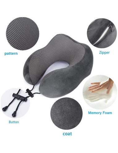 Almohada de viaje TALLGO espuma viscoelástica gris 28x25 cm