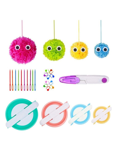 Fabricante de Pompones RRigo 4 Tamaños + Accesorios de Tejido