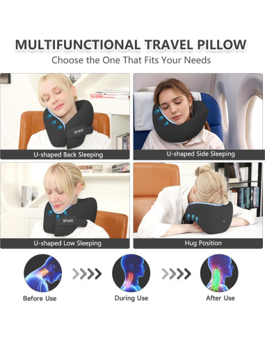 Almohada de Viaje Ergonómica SPUER con Espuma Memoria Negra
