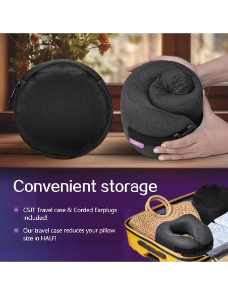 Almohada de Viaje CSJT Espuma de Memoria Ajustable Negra Almohada de Viaje CSJT Espuma de Memoria Ajustable Negra