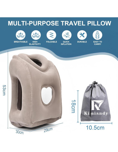 Almohada de Viaje Inflable Kimiandy 53 cm Gris Oscuro